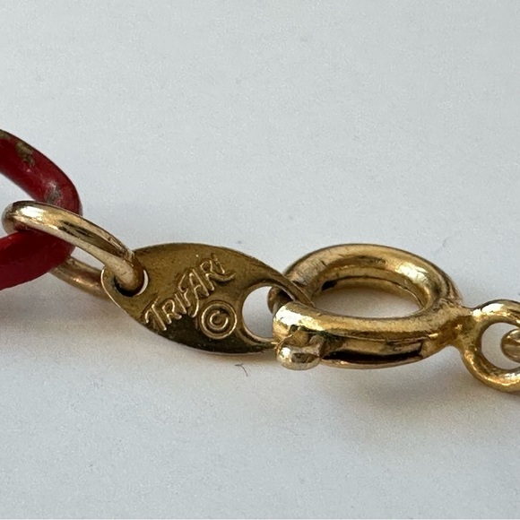 Vintage 80's Trifari Red Enamel Gold Plated Woven Layering Necklace - 24 inches - Picture 7 of 8